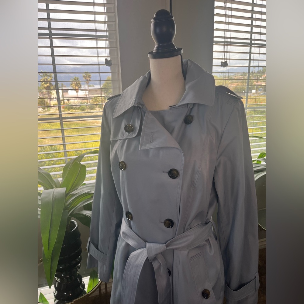 London Fog Double-Breasted Trench Coat / Rain Coat Light Blue S Large NWT